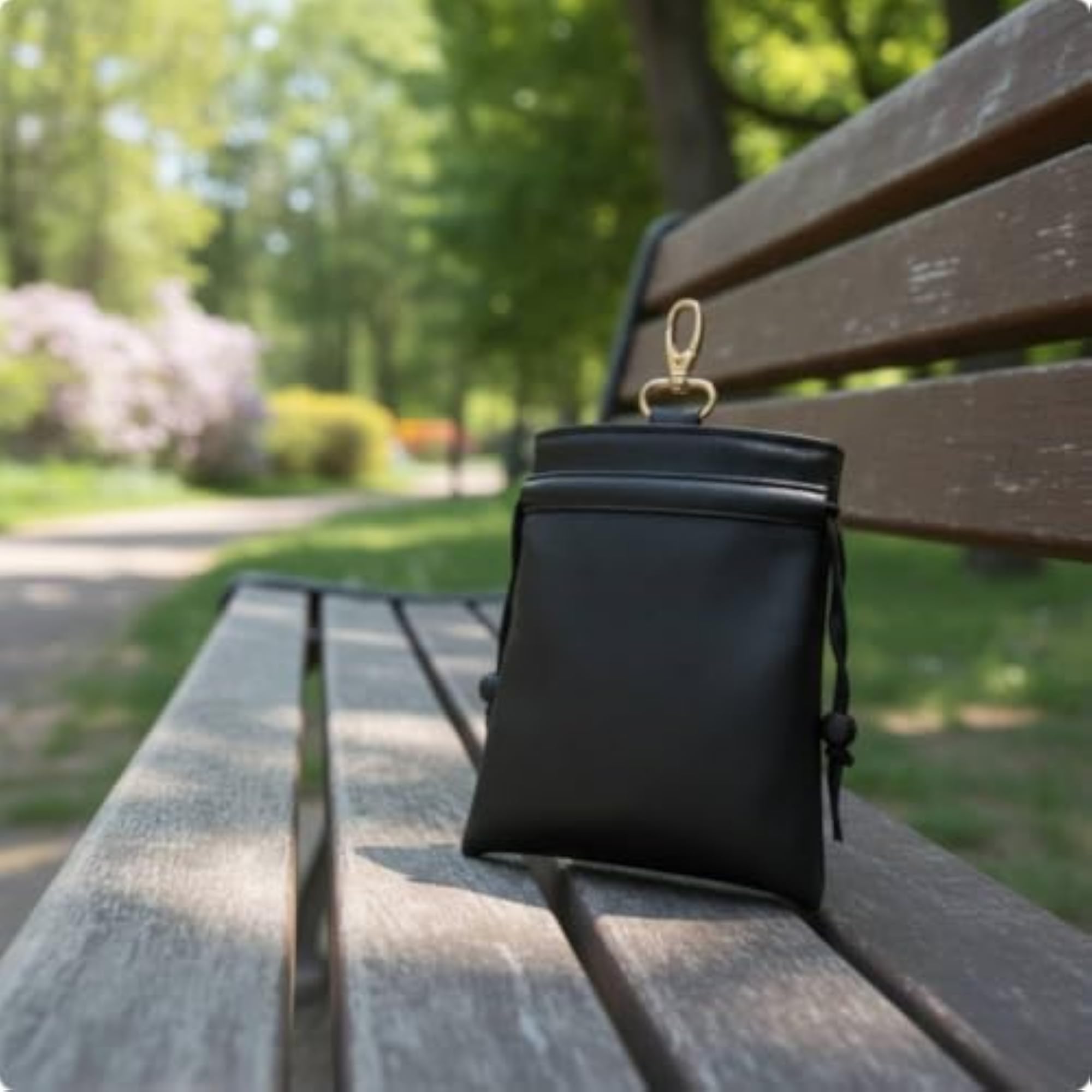 Faux-Leather Drawstring Accessory Pouch with Clip